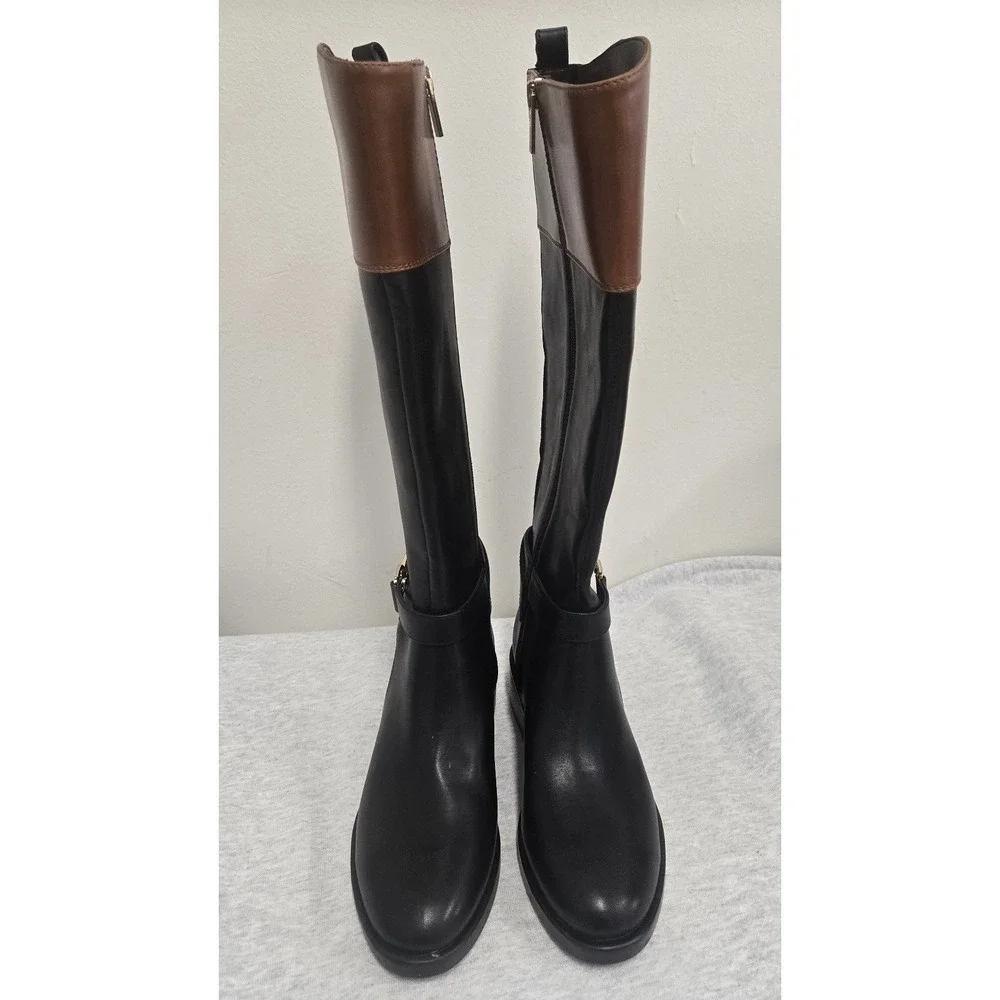 Tommy Hilfiger Black knee-high boots with brown  panel at top.  size:6M  #kneehi